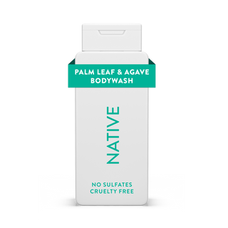 Native Palm Leaf & Agave Body Wash bottle with white packaging and light green text