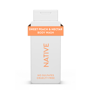 Native Sweet Peach & Nectar Body Wash bottle with white packaging and peach text