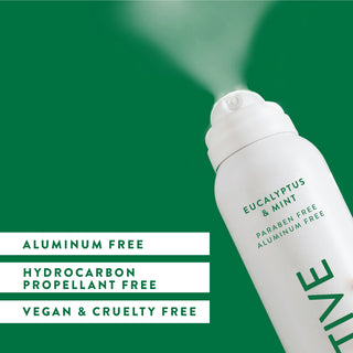 Native deodorant spray with text saying "Aluminum free, hydrocarbon propellant free, vegan & cruelty free"