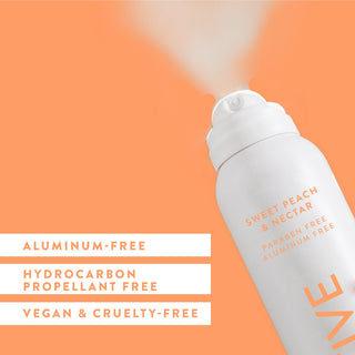 Native deodorant spray with text saying "Aluminum-free, hydrocarbon propellant free, vegan & cruelty-free"