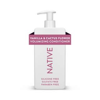 Native Vanilla & Cactus Flower Volumizing Shampoo bottle with text reading “Silicone Free, Sulfate Free, Paraben Free”