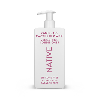 Native Vanilla & Cactus Flower Volumizing Shampoo bottle with text reading “Silicone Free, Sulfate Free, Paraben Free”
